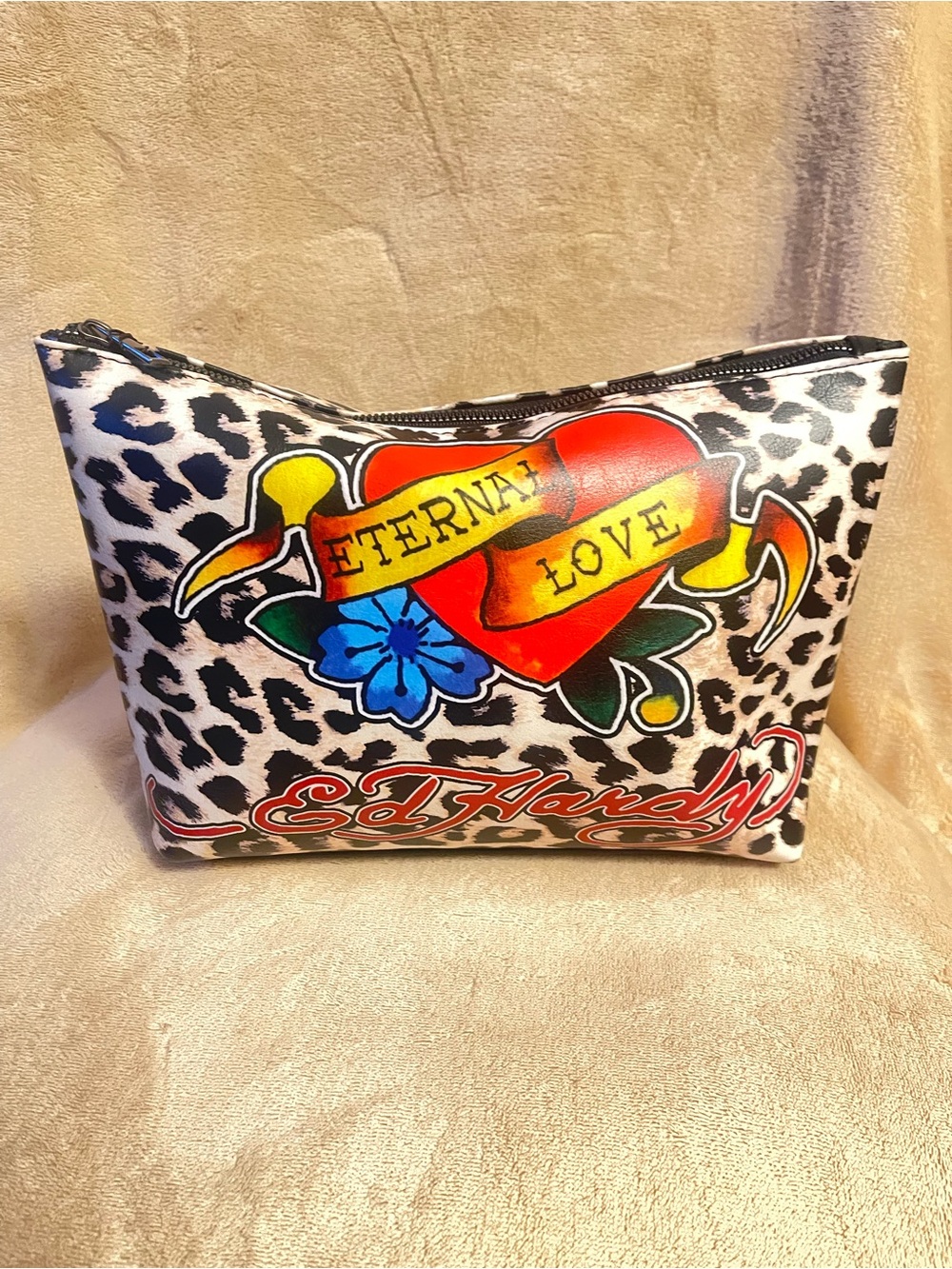 Ed Hardy Leopard Print 'Eternal Love' Cosmetic bag- Multicolor-NWT